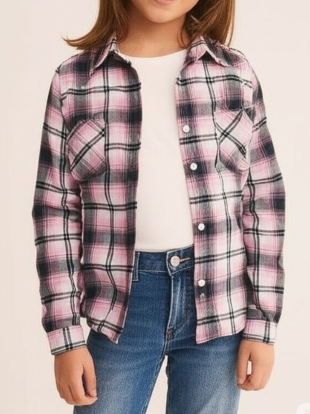 GAP Kids Pink Plaid Long Sleeve Button Down Shirt Large 10